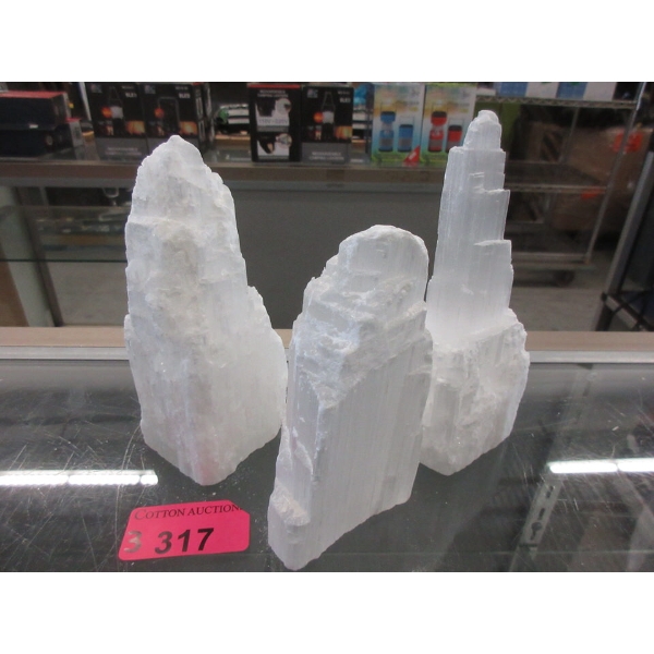 3 Selenite Crystal Healing Towers - Tallest 6"