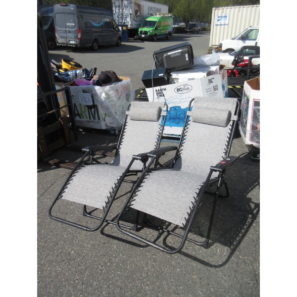 2 New Grey Zero Gravity Patio Loungers