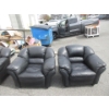 Image 3 : Black Leather 77" Sofa & 2 Arms Chairs