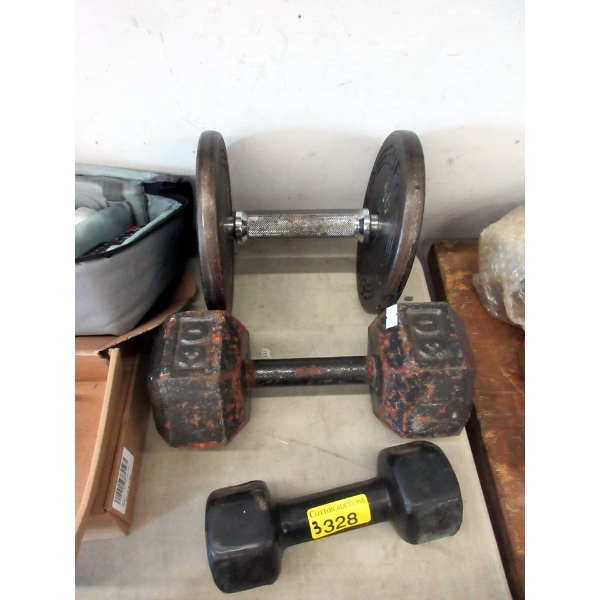3 Assorted Metal Dumbbells - Preowned