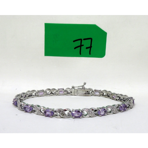 6.02 CTW Amethyst & Diamond Tennis Bracelet 