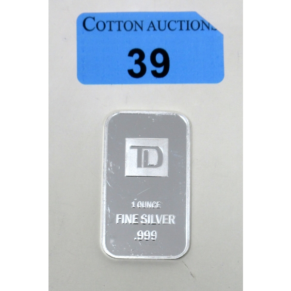 1 Oz .999 Silver TD Bank Investor Bar 