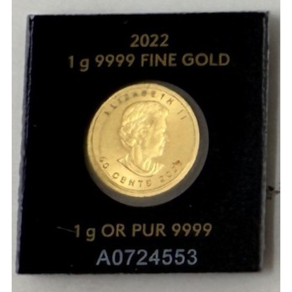 1 Gram .9999 Fine Gold Canada Maple Leaf Coin 