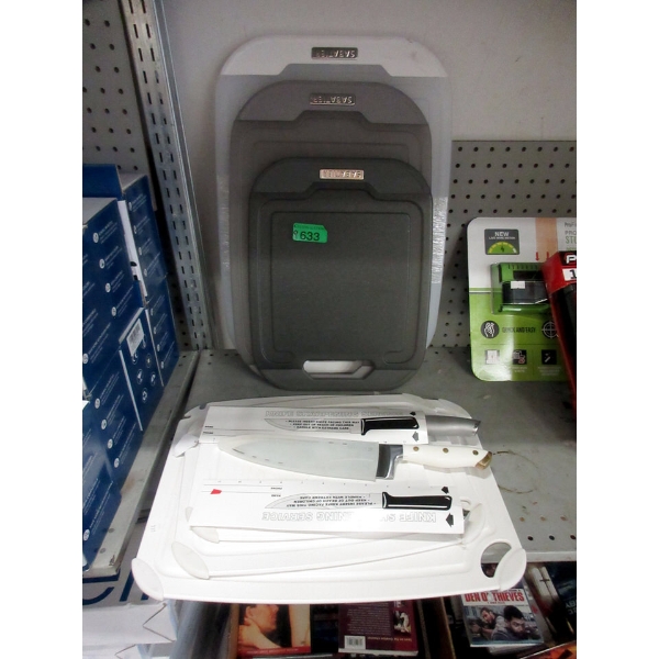Lot of Cutting Boards & Kitchen Knives 