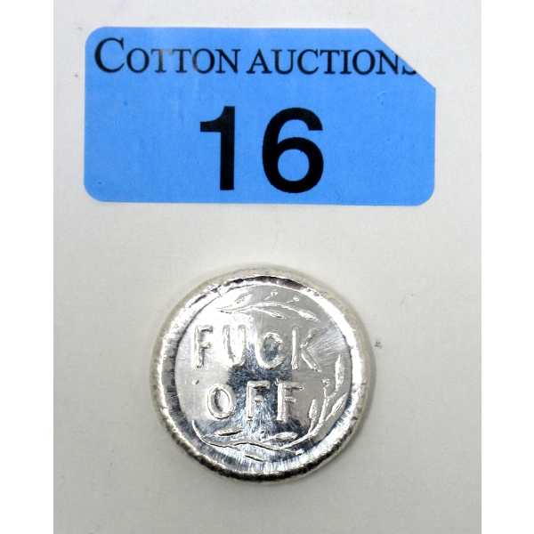 1 Oz .999 Silver Beaver Bullion 'Fuck Off' Button 