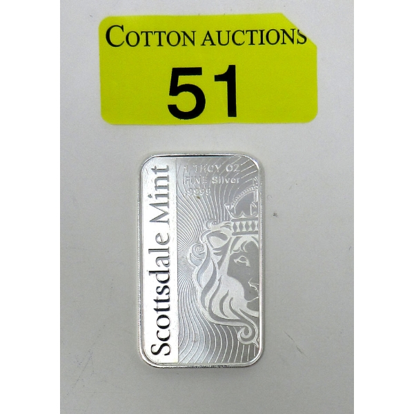 1 Oz .9999 Silver Scottsdale Lion Mint Bar  