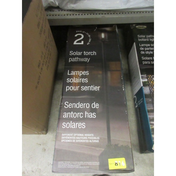 Set of 2 Solar Torch Pathway Lights - Black Finish