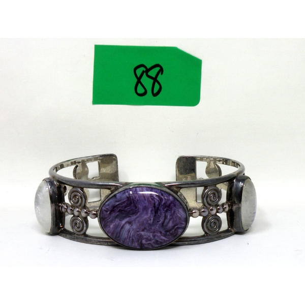 Sterling Silver Polished Gemstone Cuff Bracelet