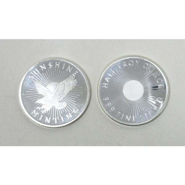 2 x 1/2 Oz .999 Silver Sunshine Minting Rounds 