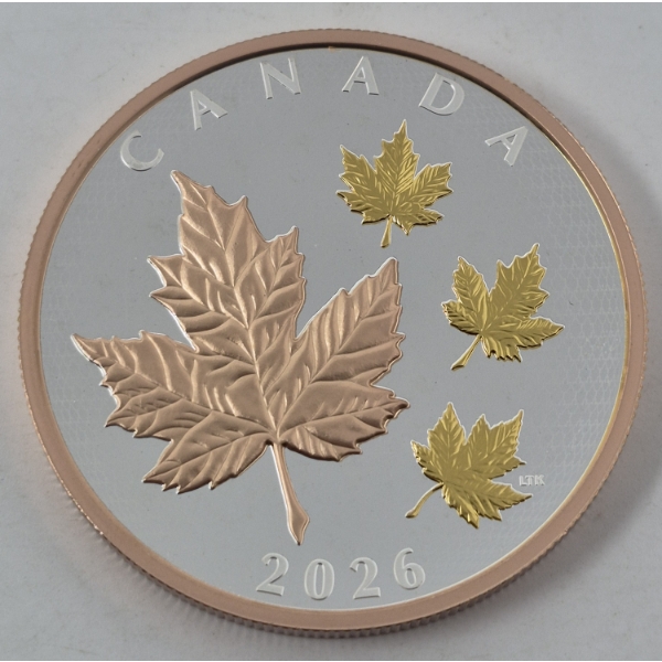 5 Oz+ .9999 Silver 2026 Maple Leaves In Motion