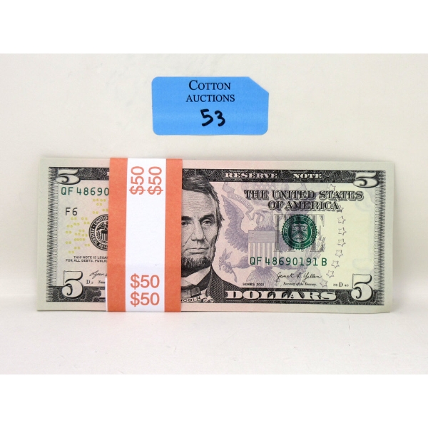 10 x $5 USD Uncirculated Sequential Numbered Bundle 