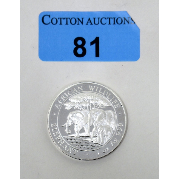 1 Oz .999 Silver 2013 African Wildlife Elephant Coin 