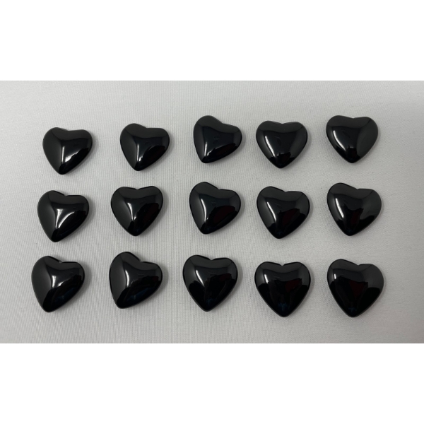 15 Black Onyx Polished Heart Gemstones