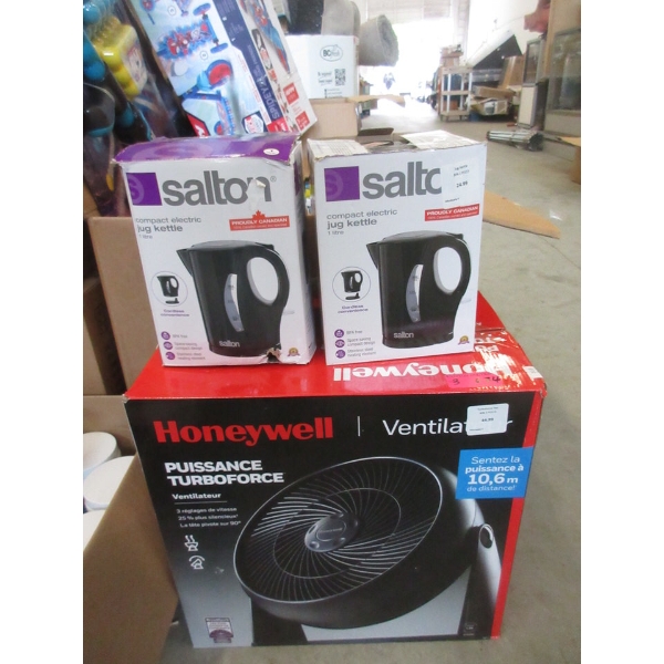Honeywell Air Circulator & 2 Salton Electric Kettles