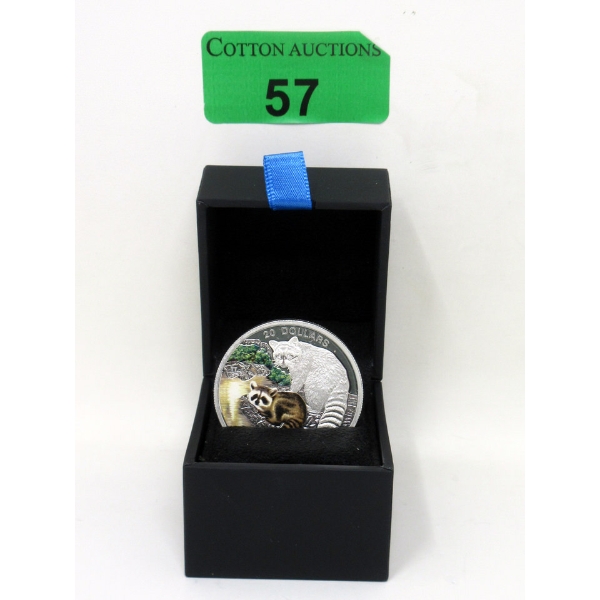1+ Oz .999 Silver 2016 Colorized Baby Animals Racoon Coin 