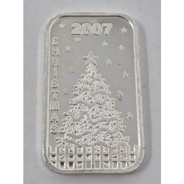 1 Oz .999 Silver 2007 Christmas Art Bar