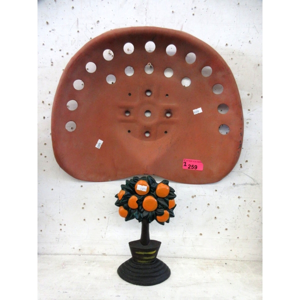 Cast Metal Tractor Seat & "Orange Tree" Book End 