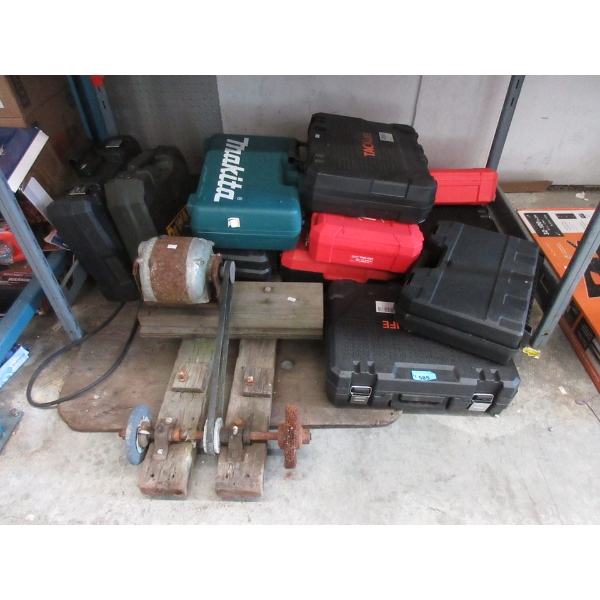 Bench Grinder & 11 Empty Tool Cases