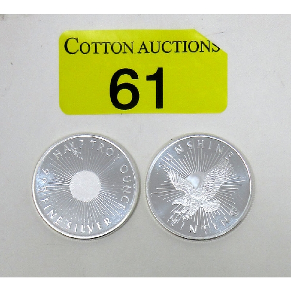 2 x 1/2 Oz .999 Silver Sunshine Minting Rounds 