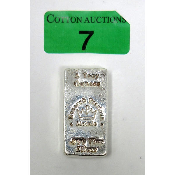 5 Oz .999 Silver Monarch Mint Loaf Bar    