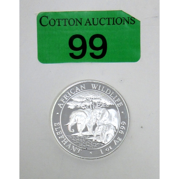 1 Oz .999 Silver 2013 African Wildlife Elephant Coin 