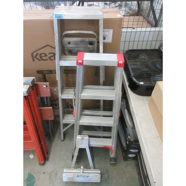3 Aluminum Step Ladders & 1 Quick Click Stabilizer 