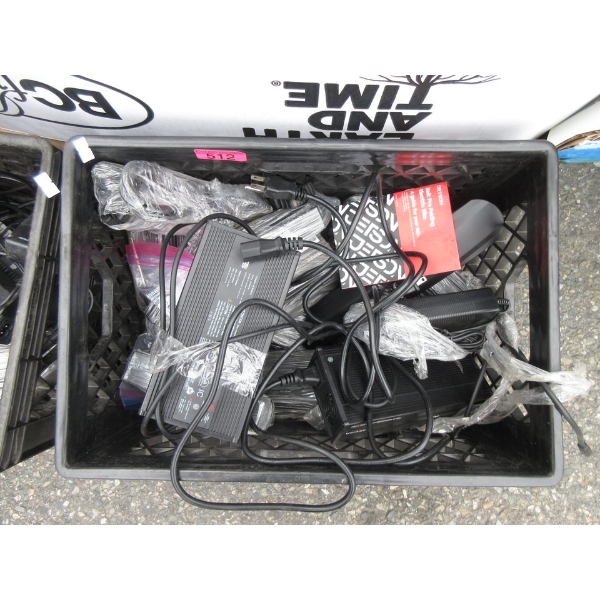 Crate of Assorted E-Bike Chargers