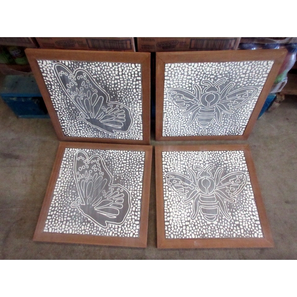 5 Boxes of 4 New Wood Framed Bee/Butterfly Plaques