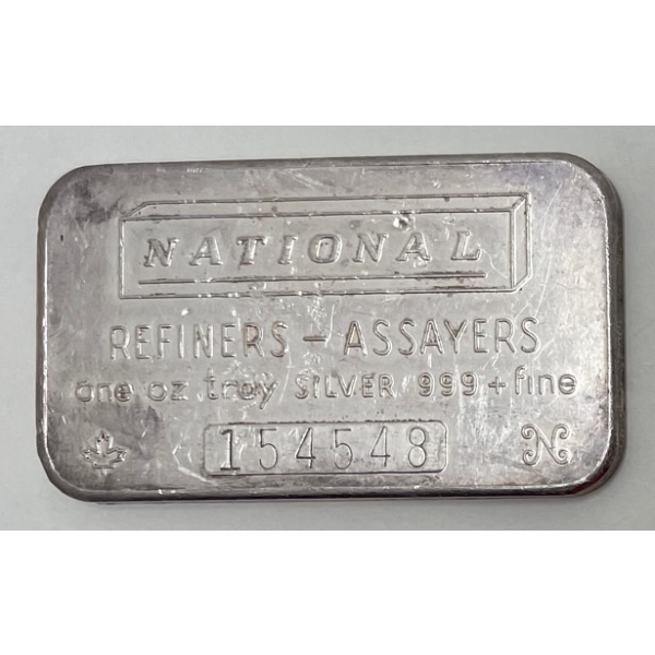 Vintage .999+ Silver National Refiners Bar