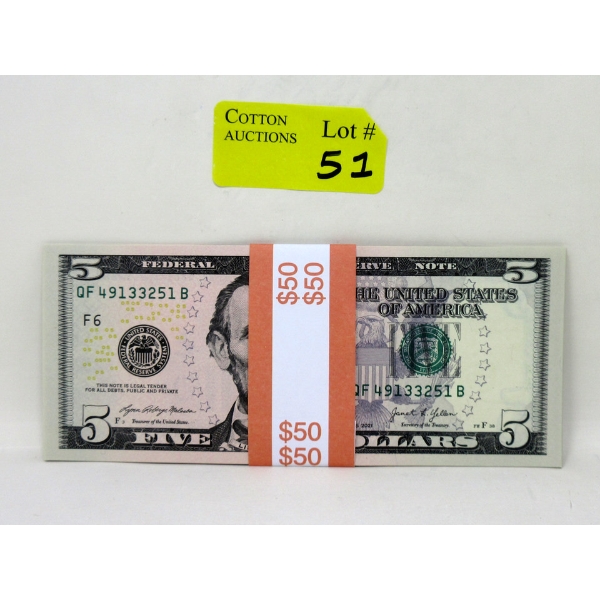 10 x $5 USD Uncirculated Sequential Numbered Bundle 
