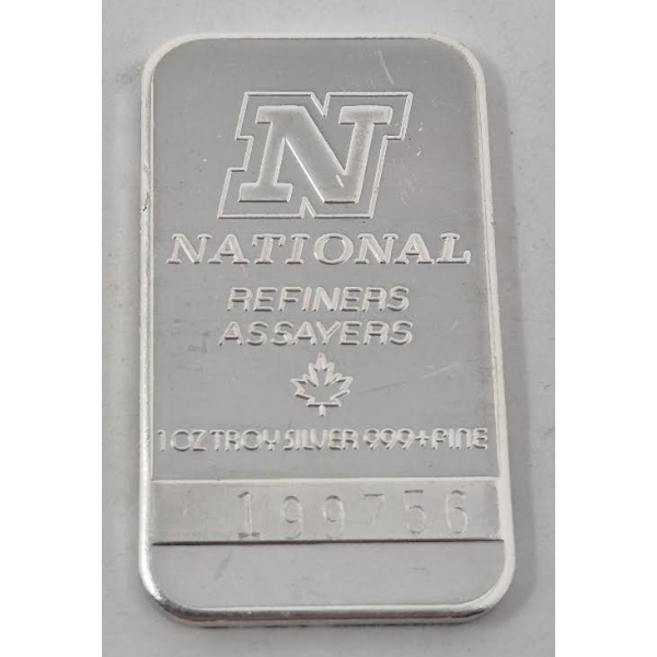 1 Oz .999+ Silver National Assayers Bar