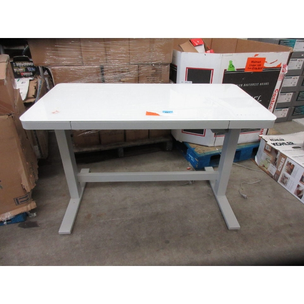 Electric Height Adjustable Desk - White with Grey Legs
