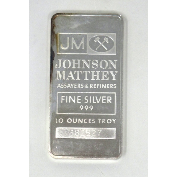10 Oz .999 Silver Johnson Matthey Bar 