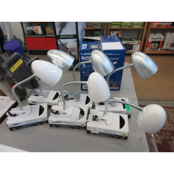 6 Clip-On LED Lamps - 3 Silver Finish & 3 White