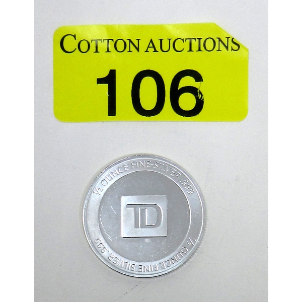 1/2 Oz .999 Silver TD Bank Round