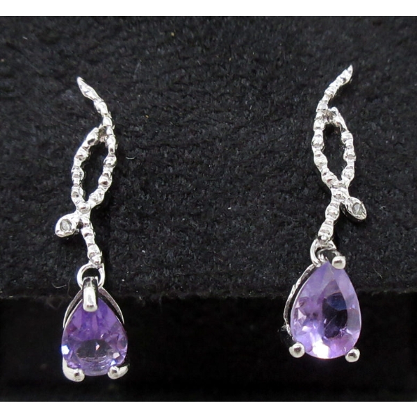 New Amethyst & Diamond Dangle Earrings 