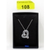 Image 2 : Half Carat Blue & White Diamond Heart Necklace