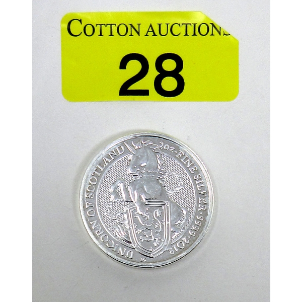 2 Oz .9999 Silver 2018 Unicorn of Scotland Coin 