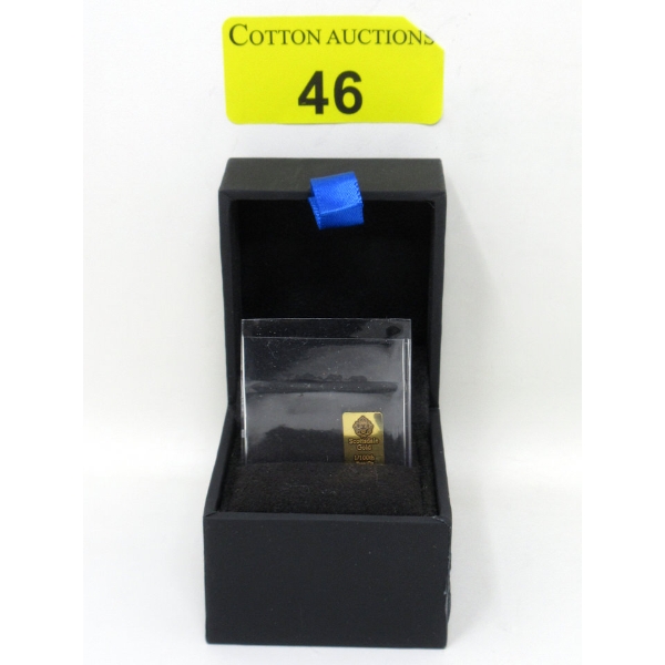 1/100 Oz .9999 Fine Gold Scottsdale Lion Bar 