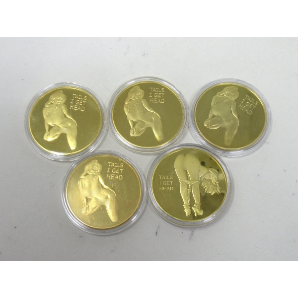5 x Gold Clad NUDE Girl Art Rounds