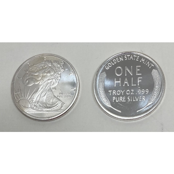 2 x 1/2 Oz .999 Silver Walking Liberty Round