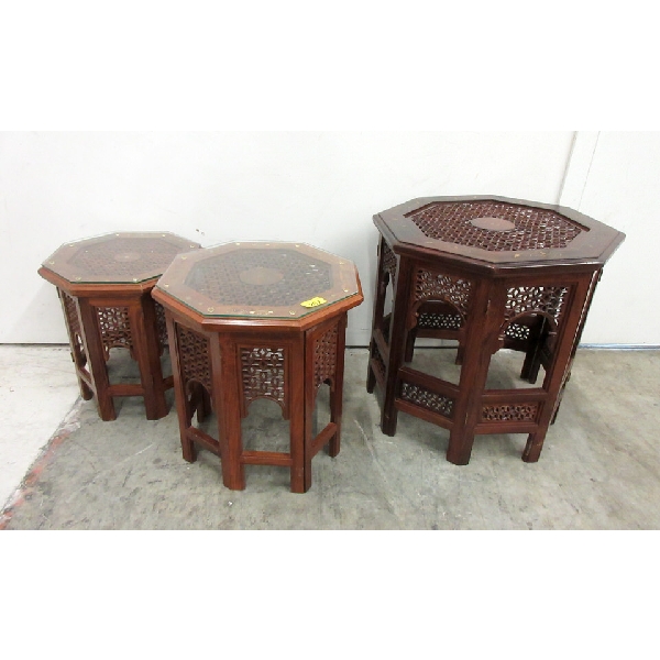 3 Wood Nomad Tables - 2 With Glass Tops