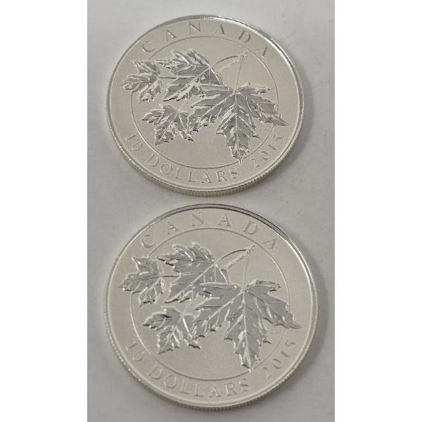 2 x 1/2 Oz .9999 Silver Canada Maple Leaves Coins