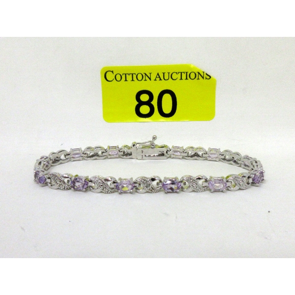 6.02 CTW Amethyst & Diamond Tennis Bracelet