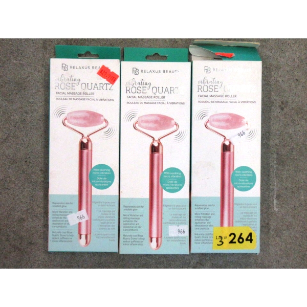 3 Rose Quartz Facial Rollers by Relaxus Beauty