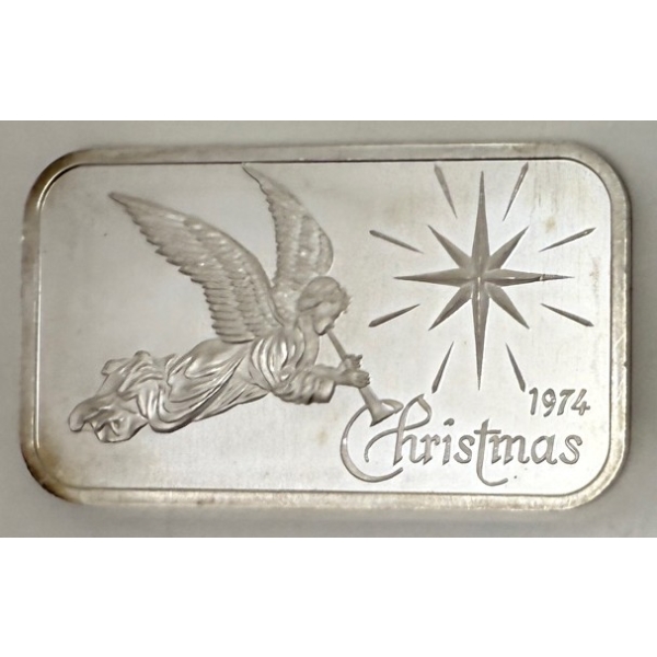 Vintage 1 Oz .999 Silver 1974 Christmas Bar 