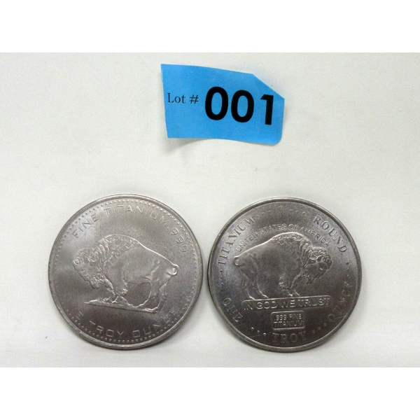 2 x 1 Oz .999 Fine Titanium Buffalo USA Rounds