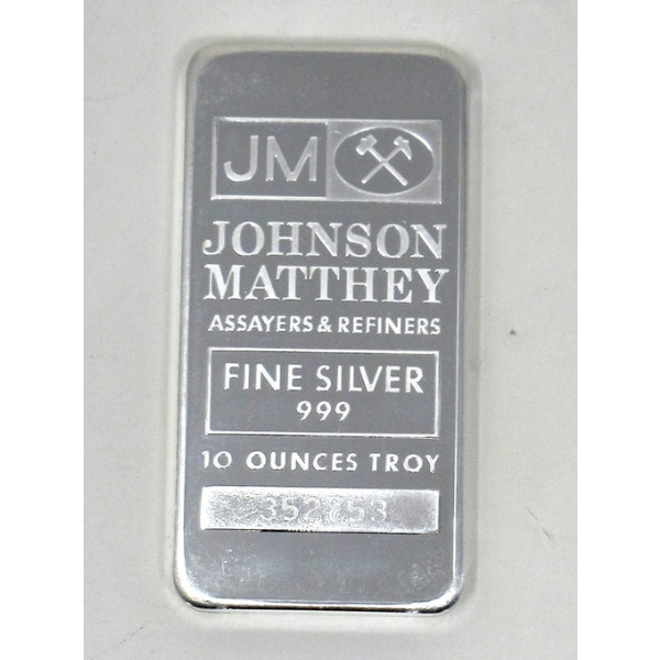 10 Oz .999 Silver Johnson Matthey Bar 