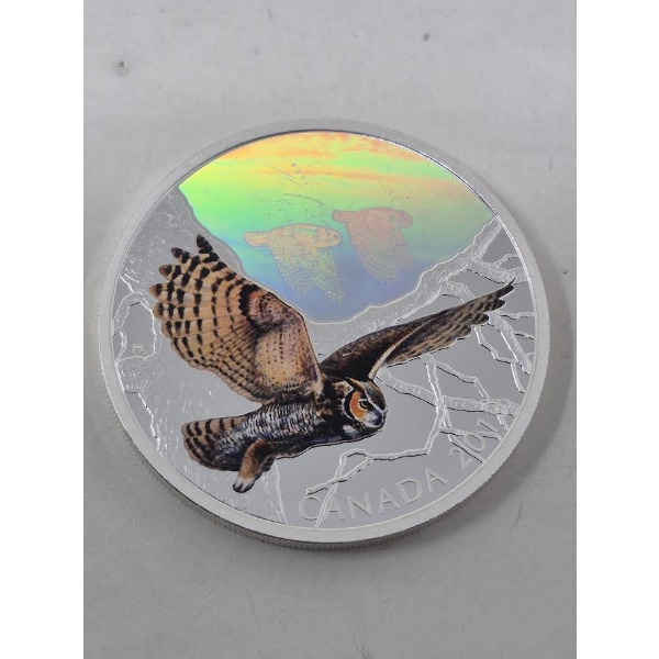 2 Oz .9999 Silver Great Horned Owl Motion Hologram Coin 
