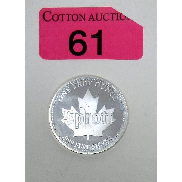 1 Oz .999 Silver SPROTT Round 
